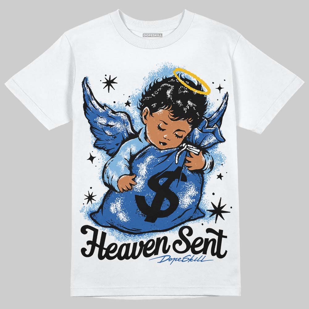 Air Foamposite One “International Blue” DopeSkill T-Shirt Heaven Sent Graphic Streetwear - White