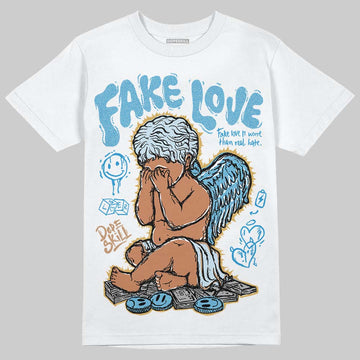 Jordan 4 Denim “Worn Blue” DopeSkill T-Shirt False Love Graphic Streetwear - White