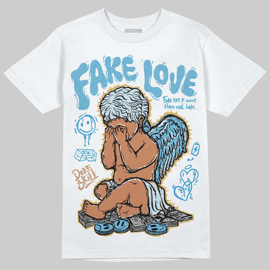 Jordan 4 Denim “Worn Blue” DopeSkill T-Shirt False Love Graphic Streetwear - White