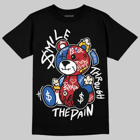 Fragment x UNION x Jordan 1 High OG “Varsity Red/Sport Royal” DopeSkill T-Shirt Smile Through The Pain Graphic Streetwear - Black