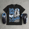 Black University Blue 5s DopeSkill T-Shirt Real Ones Move In Silence Graphic
