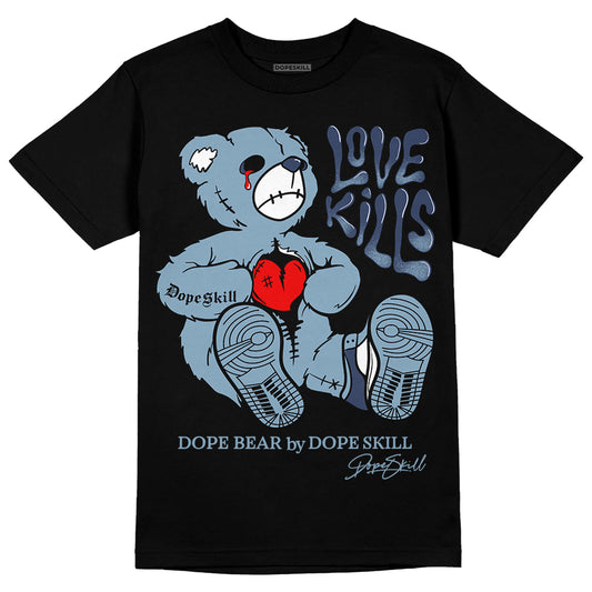 Jordan 1 Mid Diffused Blue DopeSkill T-Shirt Love Kills Graphic Streetwear - Black