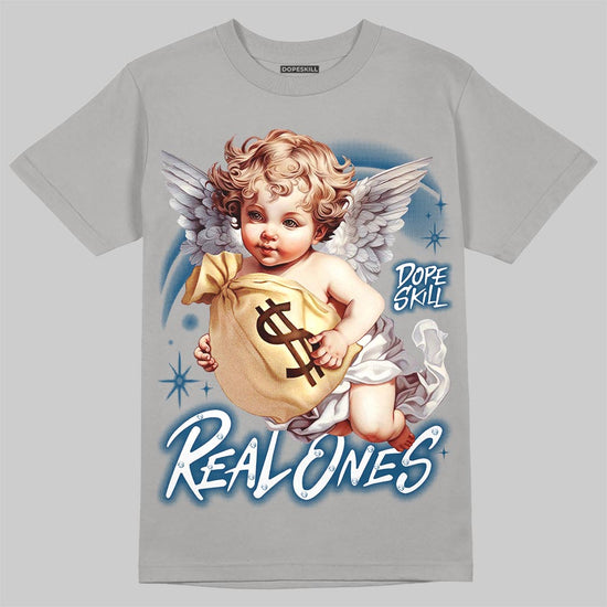 Jordan 12 French Blue DopeSkill T-Shirt Real Ones Angel Graphic Streetwear - Gravel