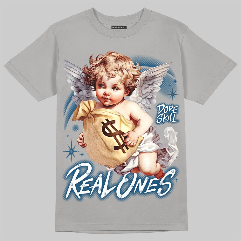 Jordan 12 French Blue DopeSkill T-Shirt Real Ones Angel Graphic Streetwear - Gravel