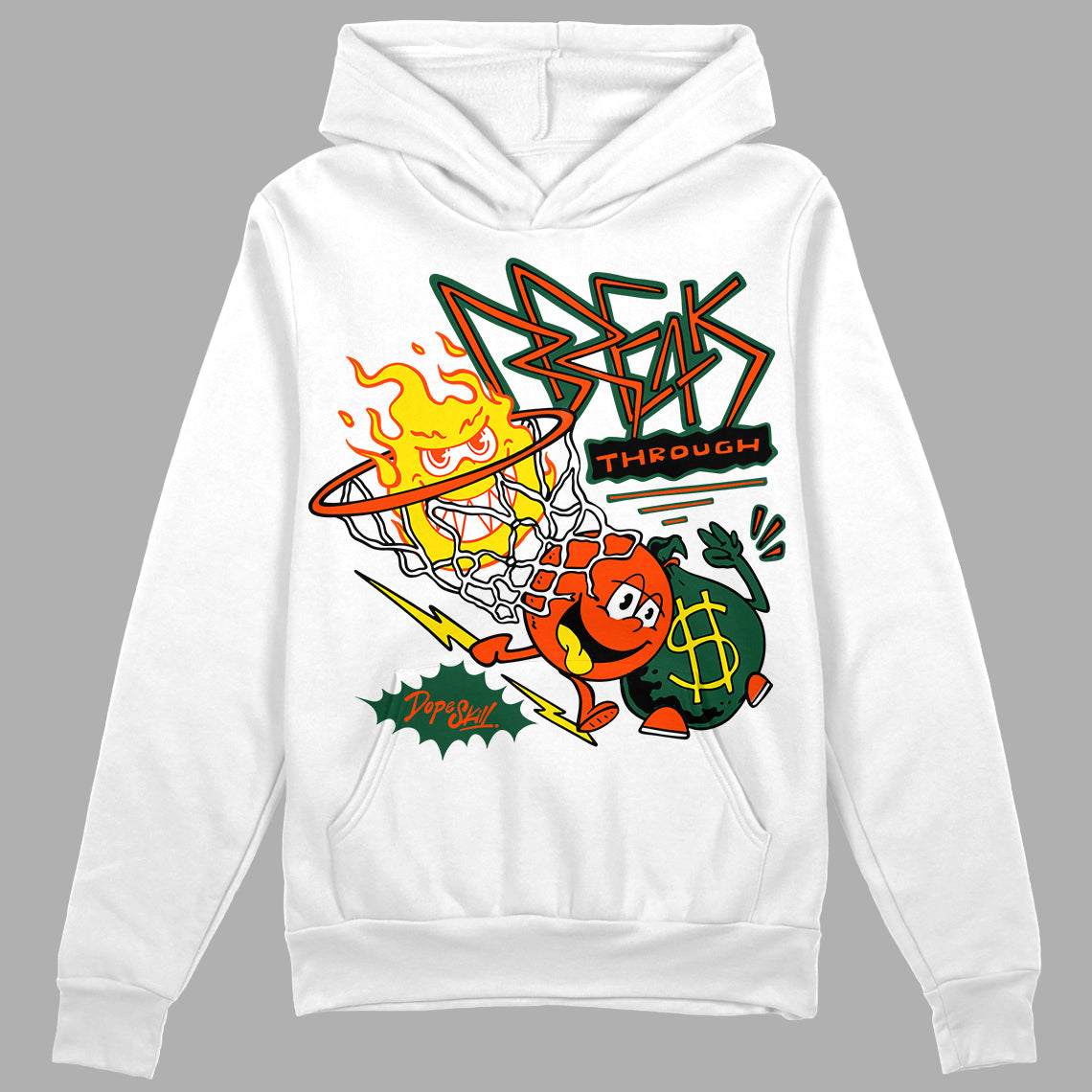 Dunk Low Team Dark Green Orange DopeSkill Hoodie Sweatshirt Break Through Graphic Streetwear - White