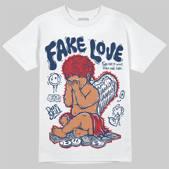 Jordan 4 SB “Summit White/Navy” DopeSkill T-Shirt False Love Graphic Streetwear - White 