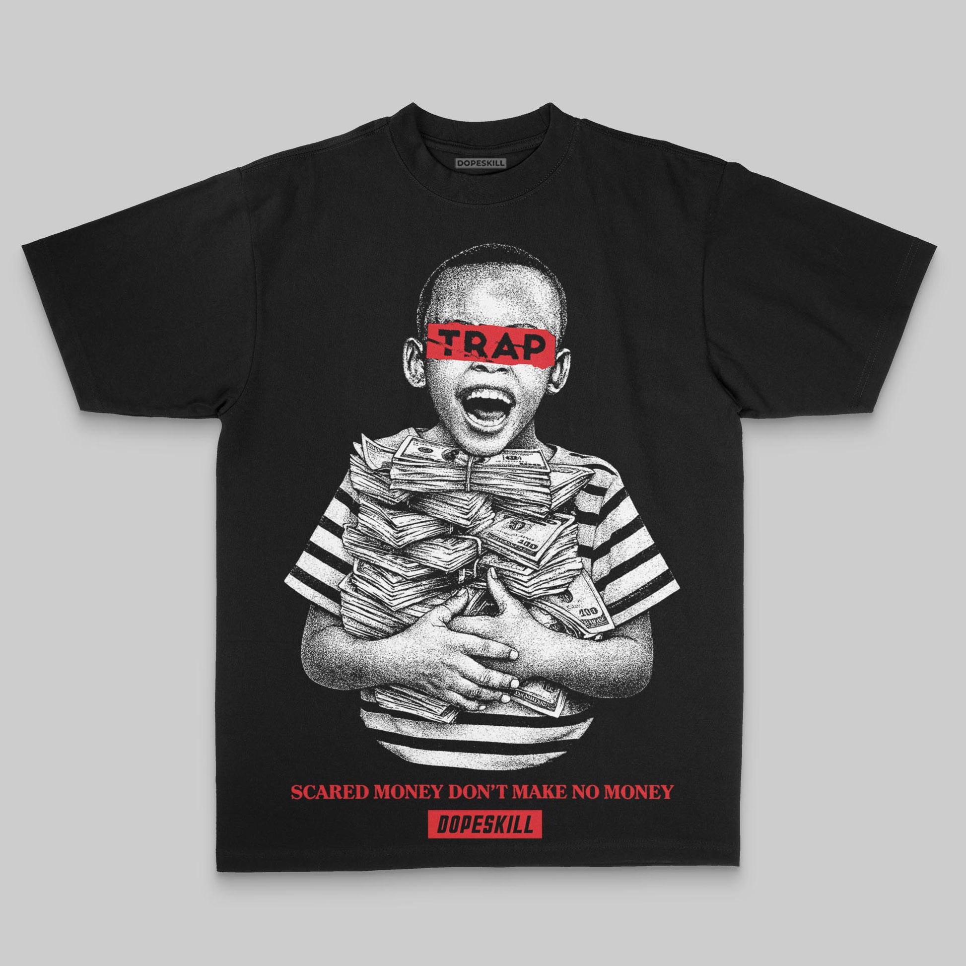 Red Oversize Print Scared Money Don't Make No Money DopeSkill Graphic Premium T-shirt Streetwear - black