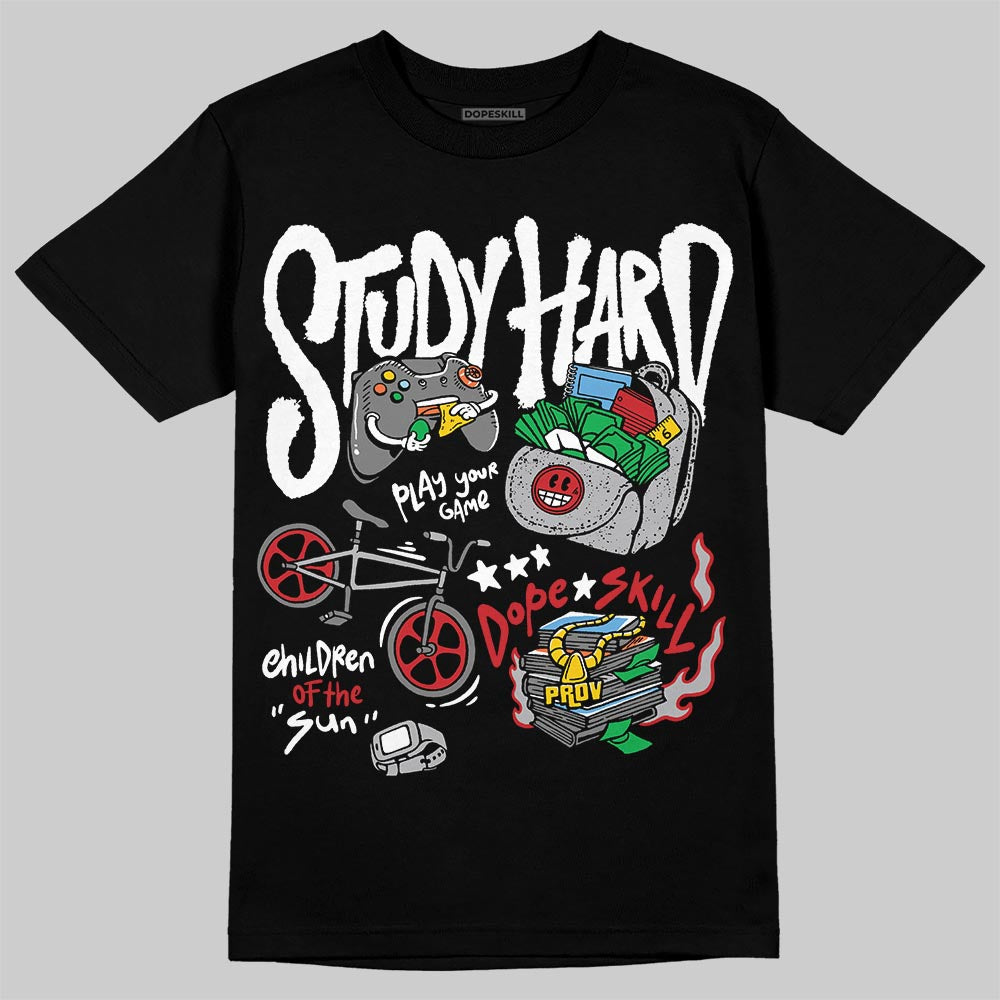 Jordan 4 OG “White Cement” DopeSkill T-Shirt Study Hard Graphic Streetwear - Black