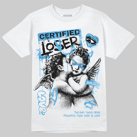 Jordan 14 Retro Black and University Blue DopeSkill T-Shirt Certified Lover Graphic Streetwear - White
