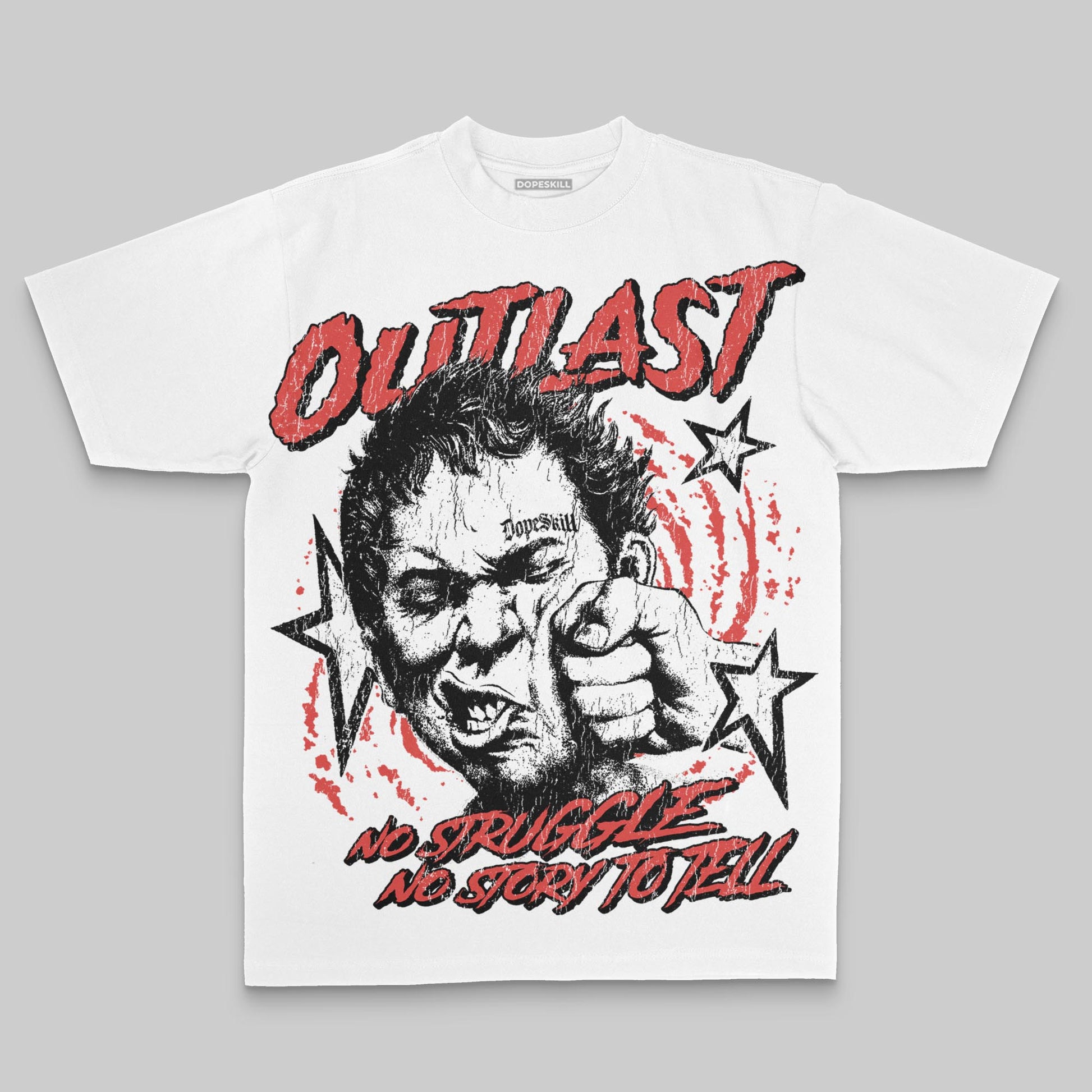 Red Oversize Print Outlast DopeSkill Graphic T-shirt Streetwear - White