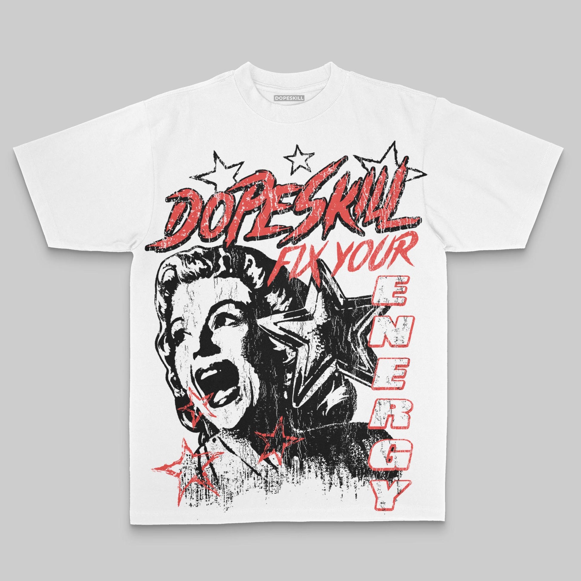 Red Oversize Print Fix Your Energy DopeSkill Graphic Premium T-shirt Streetwear - White 