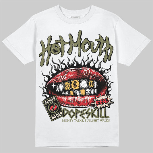 Travis Scott x Jordan 1 Medium Olive DopeSkill T-Shirt Hot Mouth Graphic Streetwear - White