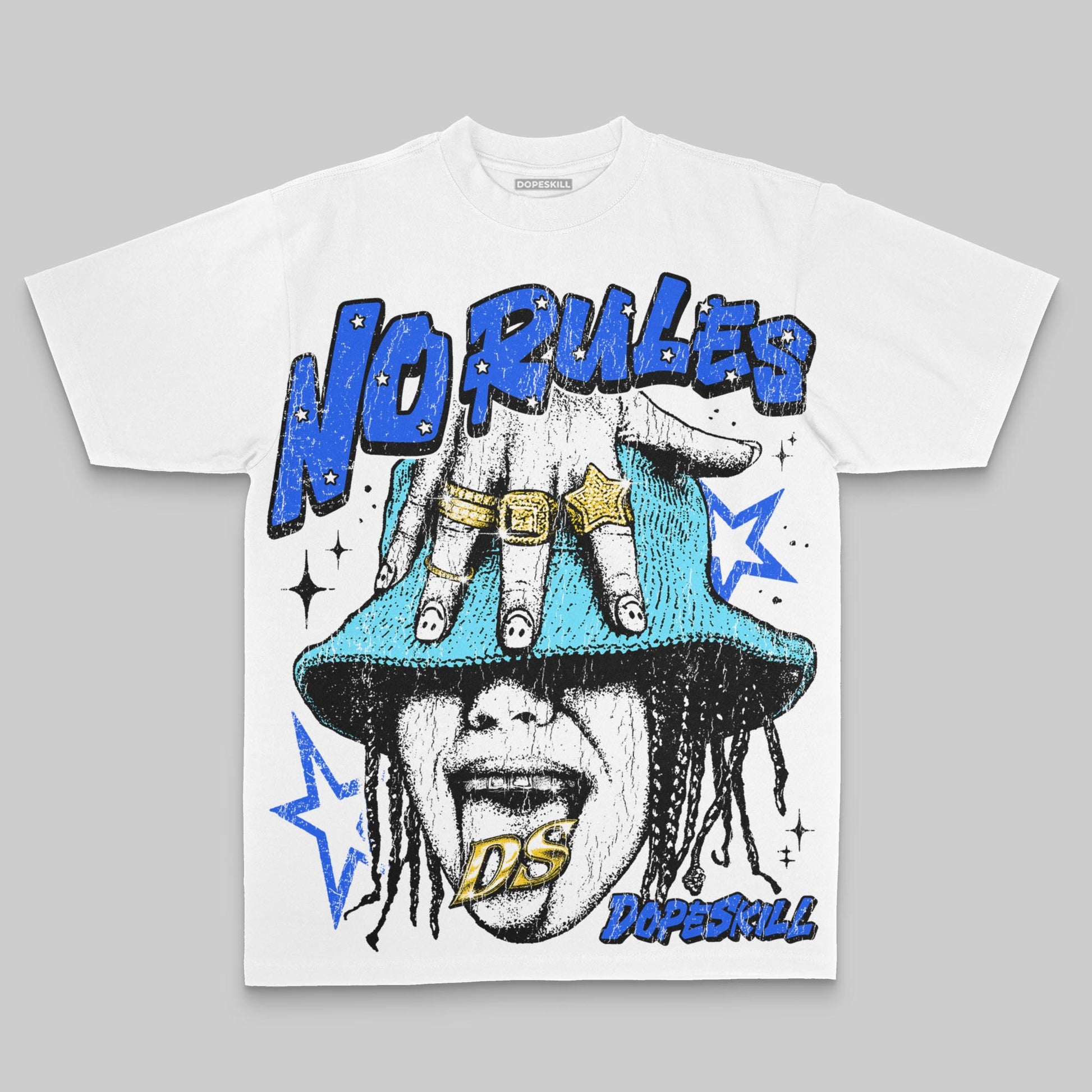Royal Blue Oversize Print No Rules DopeSkill Graphic Premium T-shirt Streetwear - White