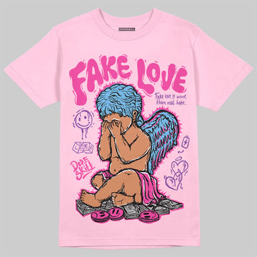 Pink Sneakers DopeSkill Pink T-Shirt New Fake Love Graphic Streetwear