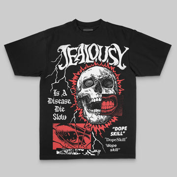 Red Oversize Print Jealousy DopeSkill Graphic T-shirt Streetwear - black