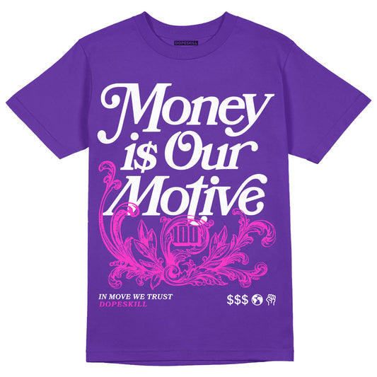 PURPLE Sneakers DopeSkill Purple T-Shirt Money Is Our Motive Typo Graphic Streetwear