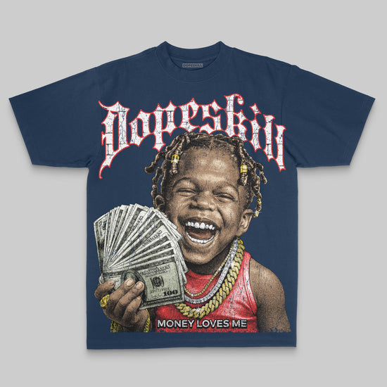 Money Loves Me Oversize Print DopeSkill T-shirt Streetwear - Navy
