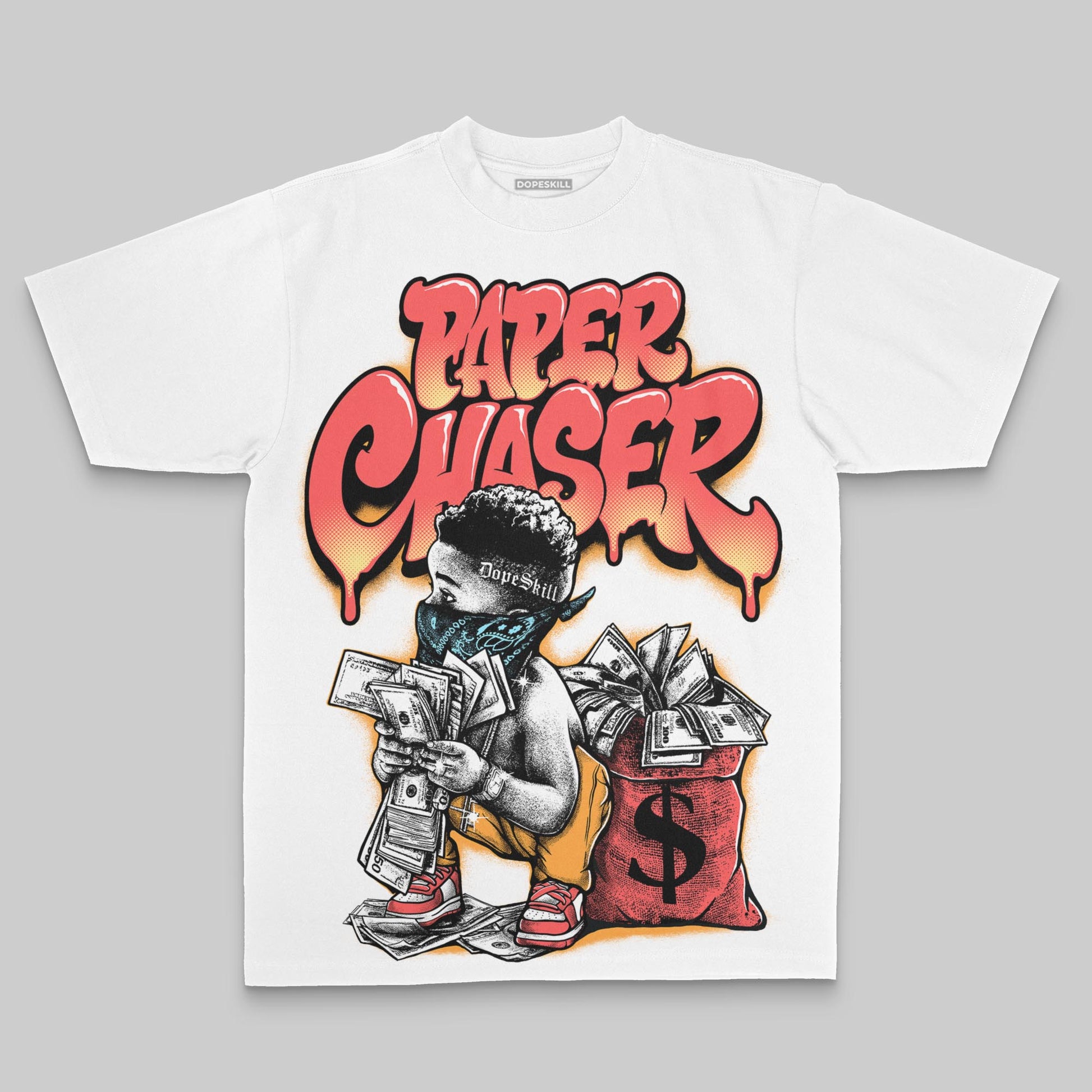 Red Oversize Print Paper Chaser Boy DopeSkill Graphic T-shirt Streetwear - White