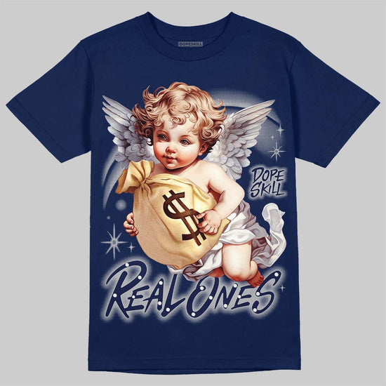 Jordan 12 French Blue DopeSkill T-Shirt Real Ones Angel Graphic Streetwear - Navy