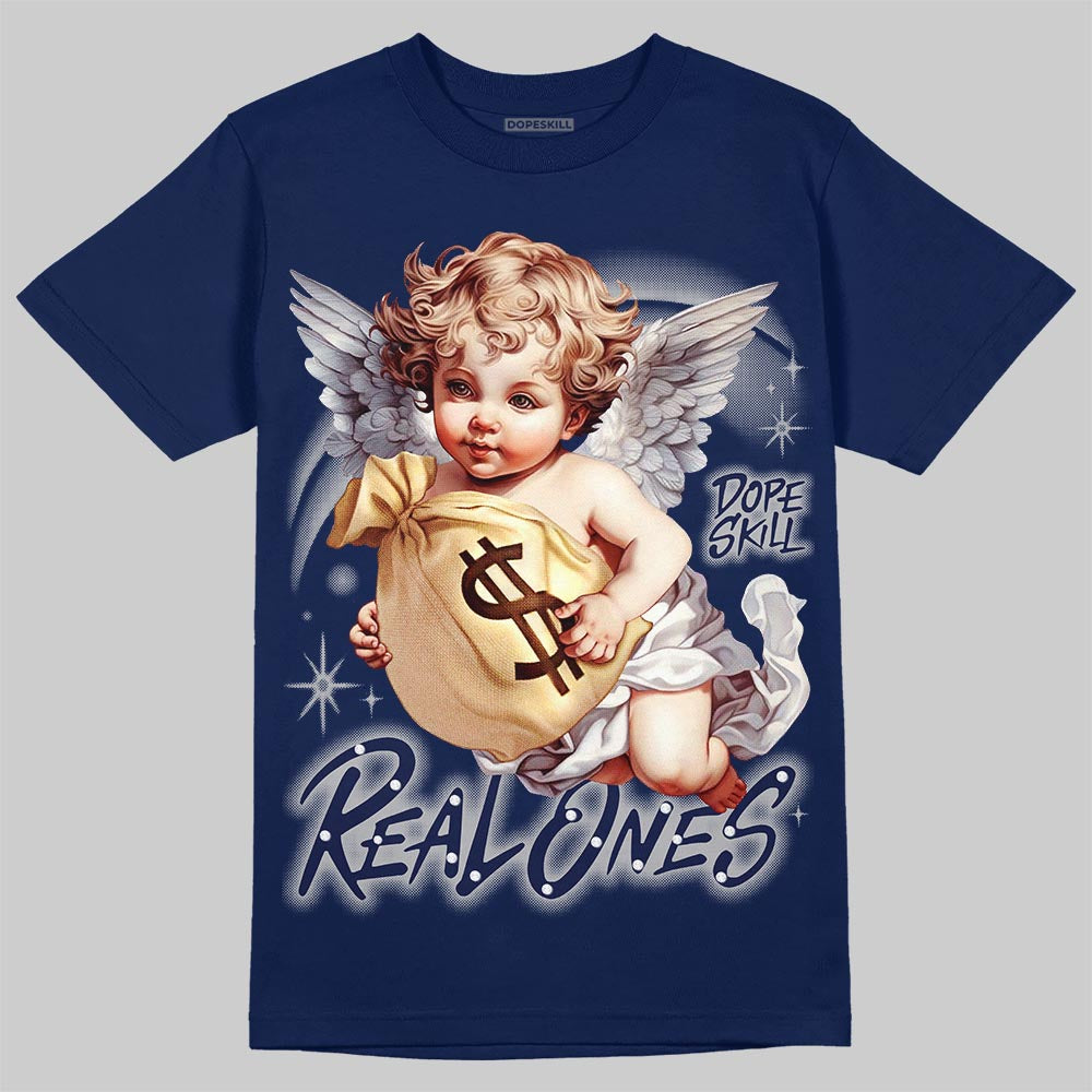Jordan 12 French Blue DopeSkill T-Shirt Real Ones Angel Graphic Streetwear - Navy