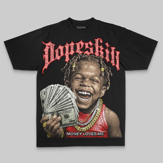 Red Oversize Print Money Loves Me DopeSkill Graphic Premium T-shirt Streetwear - black
