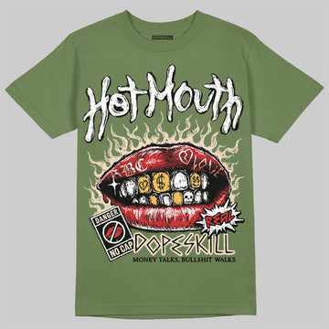 Travis Scott x Jordan 1 Medium Olive DopeSkill Olive T-shirt Hot Mouth Graphic Streetwear