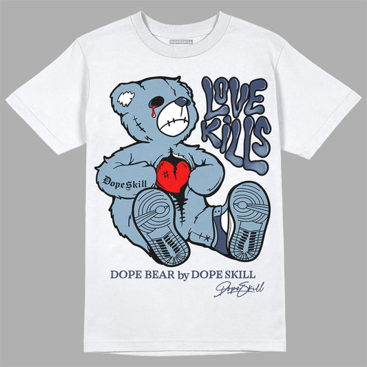 Jordan 1 Mid Diffused Blue DopeSkill T-Shirt Love Kills Graphic Streetwear - White 