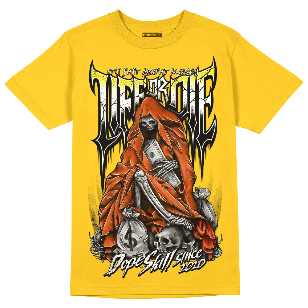 Jordan 4 Retro “Vivid Sulfur” DopeSkill Yellow T-shirt Life or Die Graphic Streetwear 