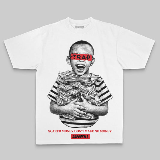 Red Oversize Print Scared Money Don't Make No Money DopeSkill Graphic Premium T-shirt Streetwear - White