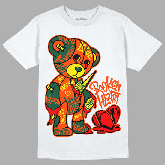 Dunk Low Team Dark Green Orange DopeSkill T-Shirt Broken Heart Graphic Streetwear - White