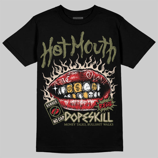 Travis Scott x Jordan 1 Medium Olive DopeSkill T-Shirt Hot Mouth Graphic Streetwear - Black