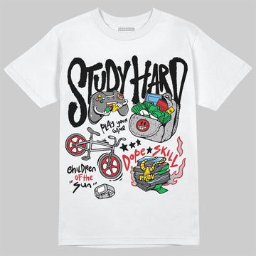 Jordan 4 OG “White Cement” DopeSkill T-Shirt Study Hard Graphic Streetwear - White 