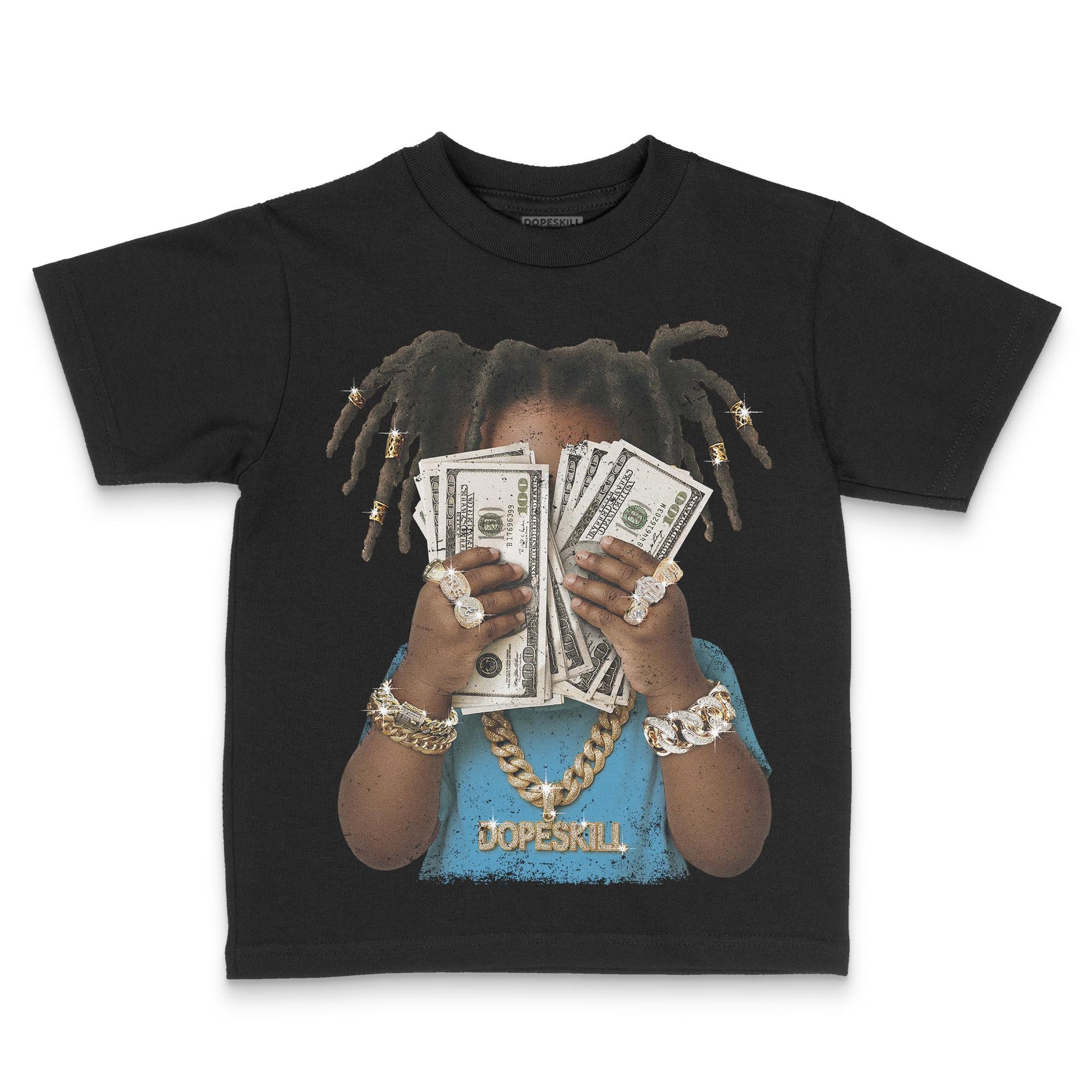 Jordan 1 High OG “UNC” Reimagined DopeSkill Toddler Kids T-shirt Rich Youth Graphic Streetwear - black