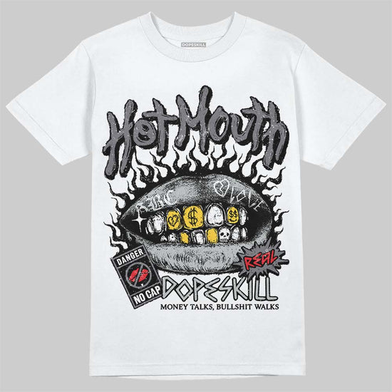 Jordan 12 Black Wolf Grey DopeSkill T-Shirt Hot Mouth Graphic Streetwear - White