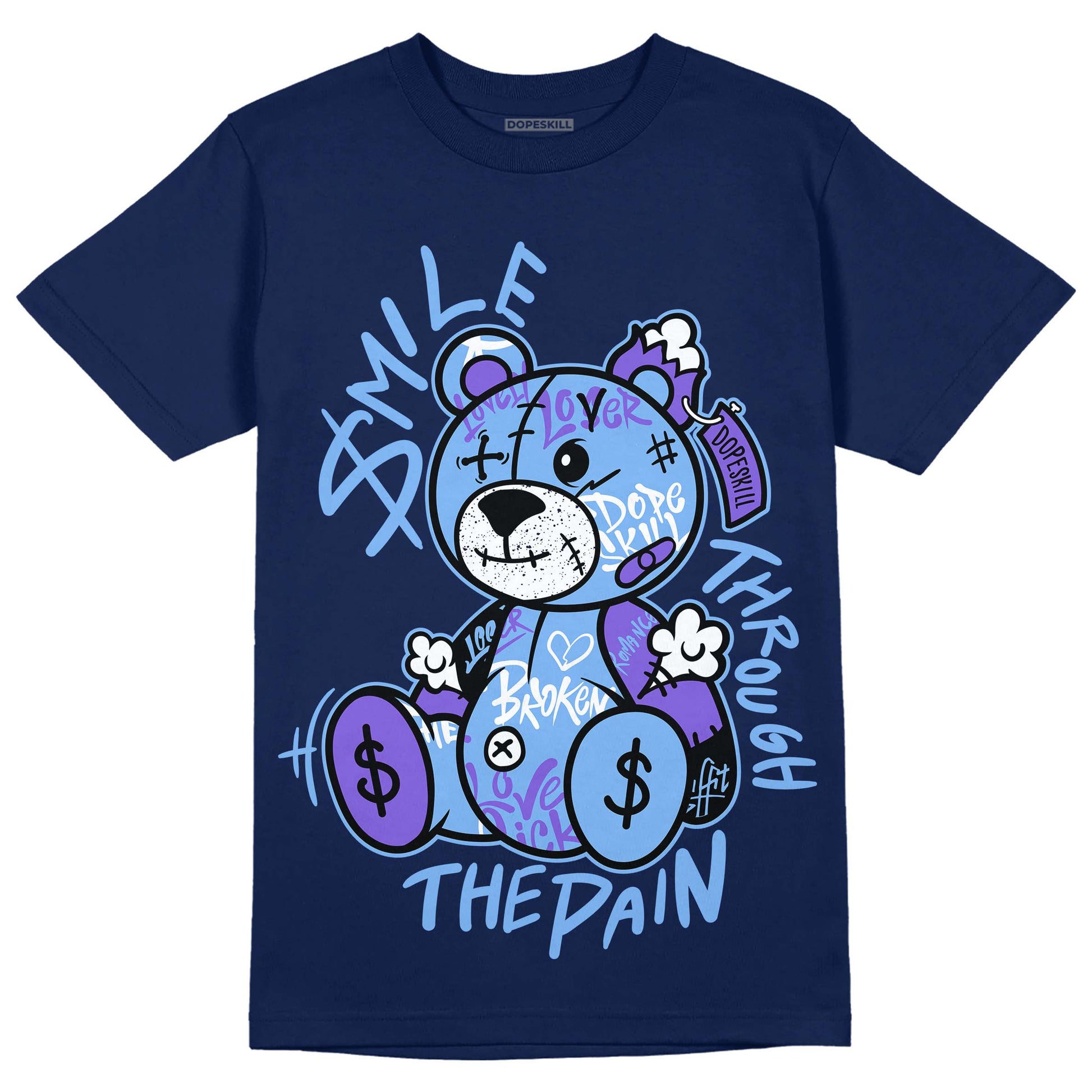 Jordan 5 SE “Georgetown” DopeSkill Midnight Navy T-Shirt Smile Through The Pain Graphic Streetwear