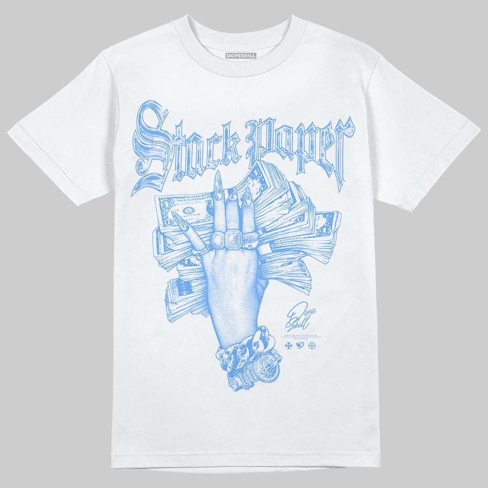 Jordan 5 Black University Blue DopeSkill T-Shirt Stack Paper Graphic Streetwear - White