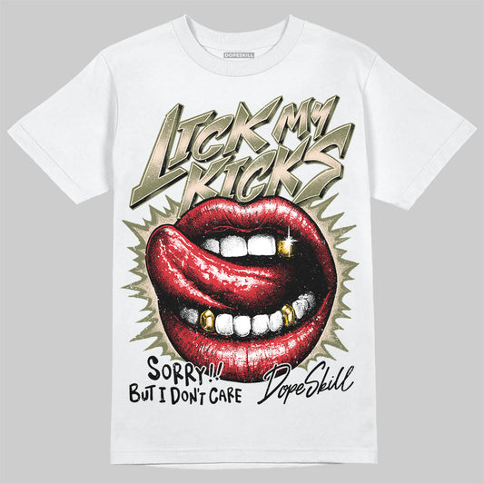 Travis Scott x Jordan 1 Medium Olive DopeSkill T-Shirt Lick My Kicks Graphic Streetwear - White