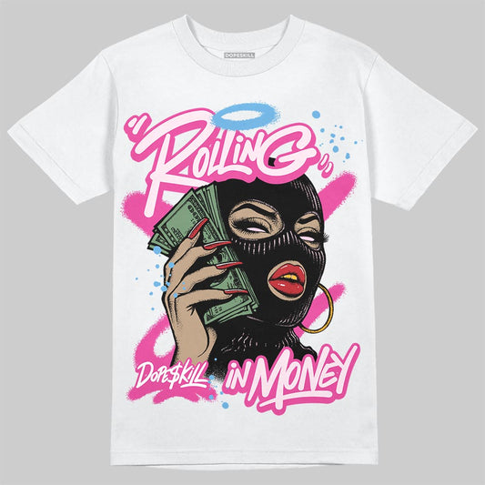 Pink Sneakers DopeSkill T-Shirt Rolling in Money Graphic Streetwear - White