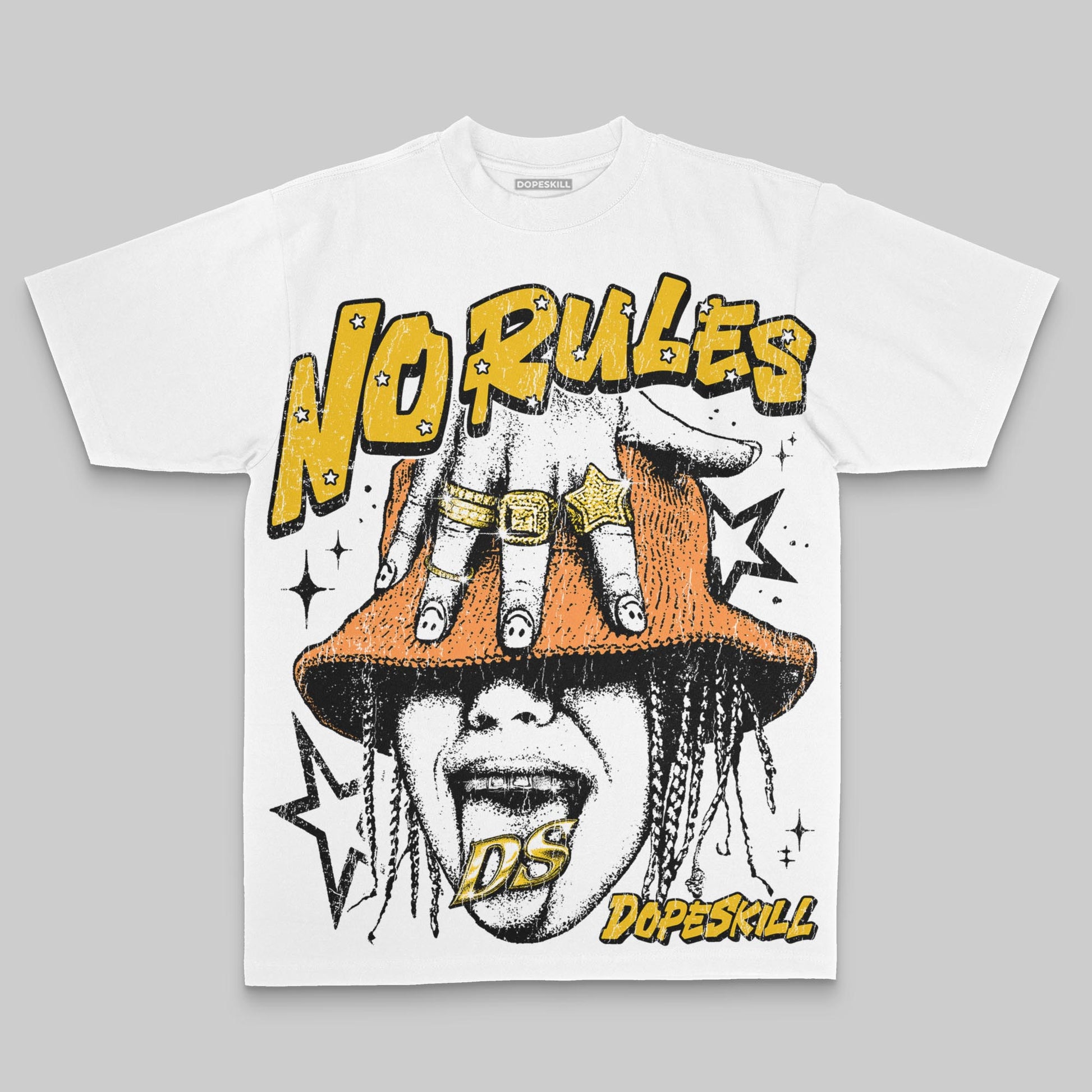 Yellow Oversize Print No Rules DopeSkill Graphic Premium T-shirt Streetwear - White