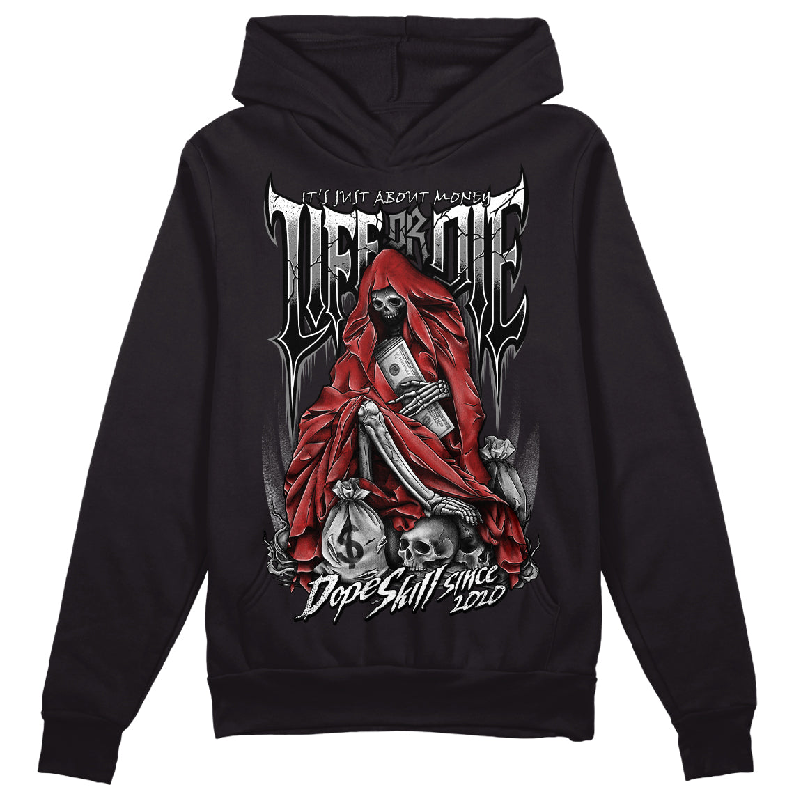 Jordan 1 High OG “Black/White” DopeSkill Hoodie Sweatshirt Life or Die Graphic Streetwear - Black