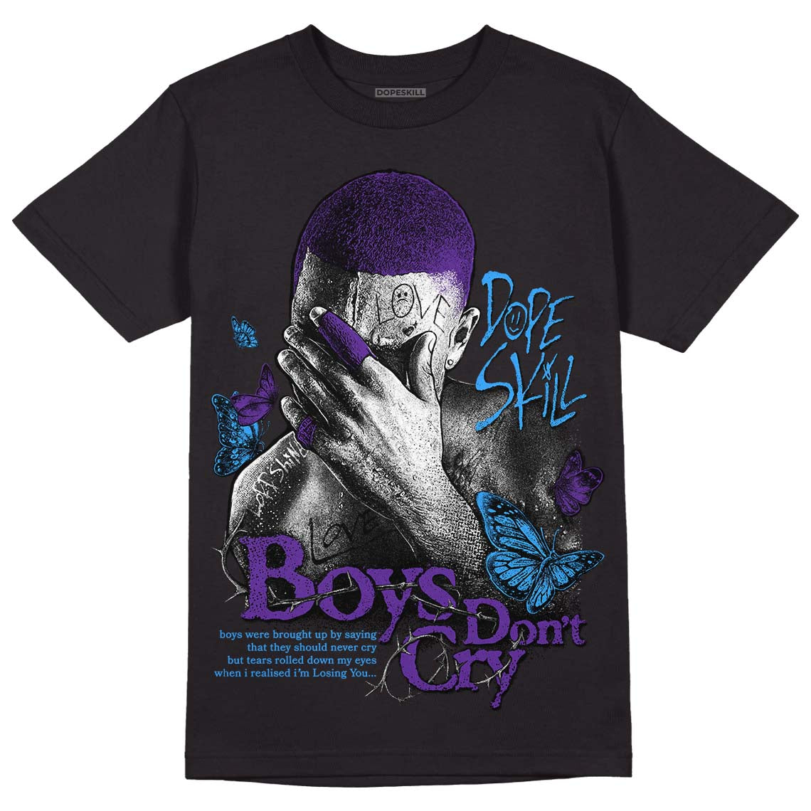 Jordan 3 Retro Dark Iris DopeSkill T-Shirt Boys Don't Cry Graphic Streetwear - Black