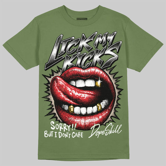 Travis Scott x Jordan 1 Medium Olive DopeSkill Olive T-shirt Lick My Kicks Graphic Streetwear