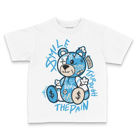 Jordan 1 High OG “UNC” Reimagined DopeSkill Toddler Kids T-shirt Smile Through The Pain Graphic Streetwear - White