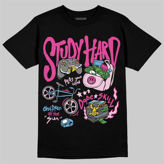 Orange, Black and White Pink Study Hard Graphic Streetwear - Black