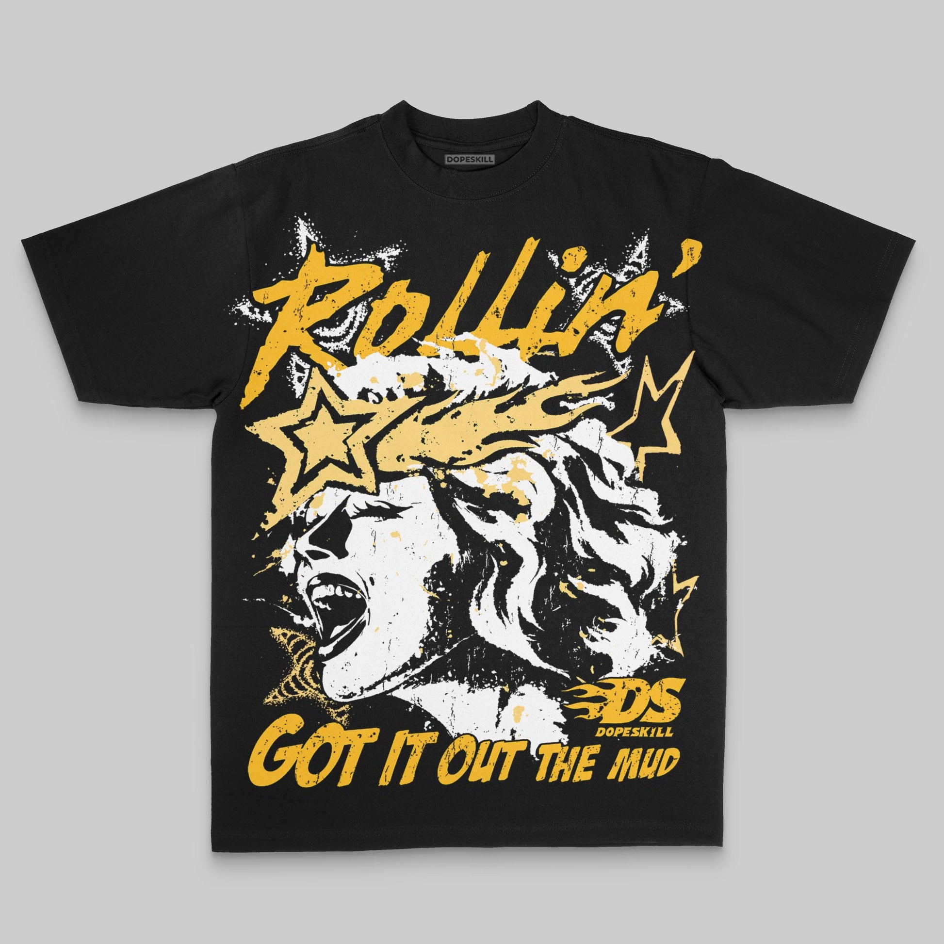 Yellow Oversize Print Got It Out The Mud DopeSkill Graphic Premium T-shirt Streetwear - Black