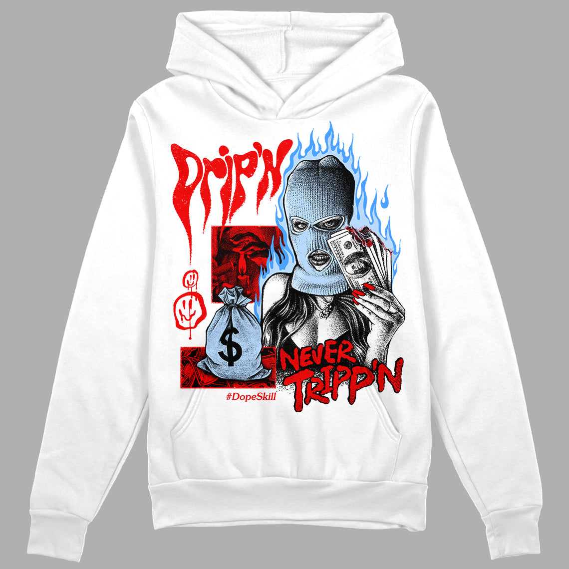 Jordan 11 Retro Cherry DopeSkill Hoodie Sweatshirt Drip'n Never Tripp'n Graphic Streetwear - White 