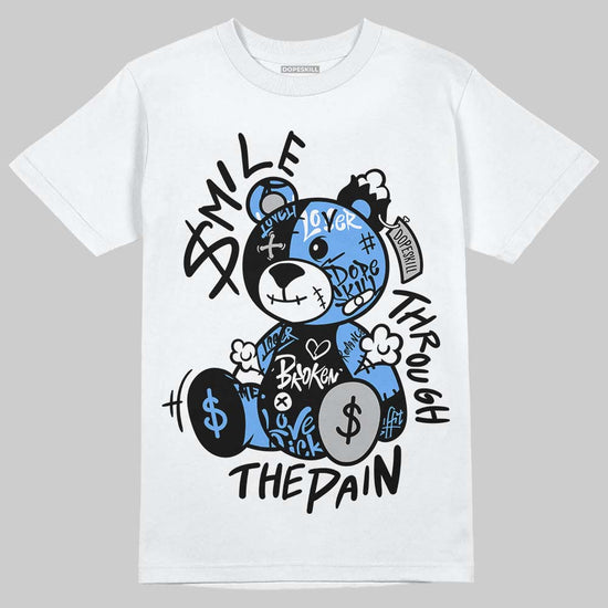 Jordan 5 Black University Blue DopeSkill T-Shirt Smile Through The Pain Graphic Streetwear - White