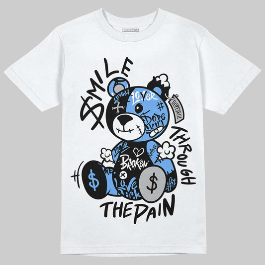 Jordan 5 Black University Blue DopeSkill T-Shirt Smile Through The Pain Graphic Streetwear - White