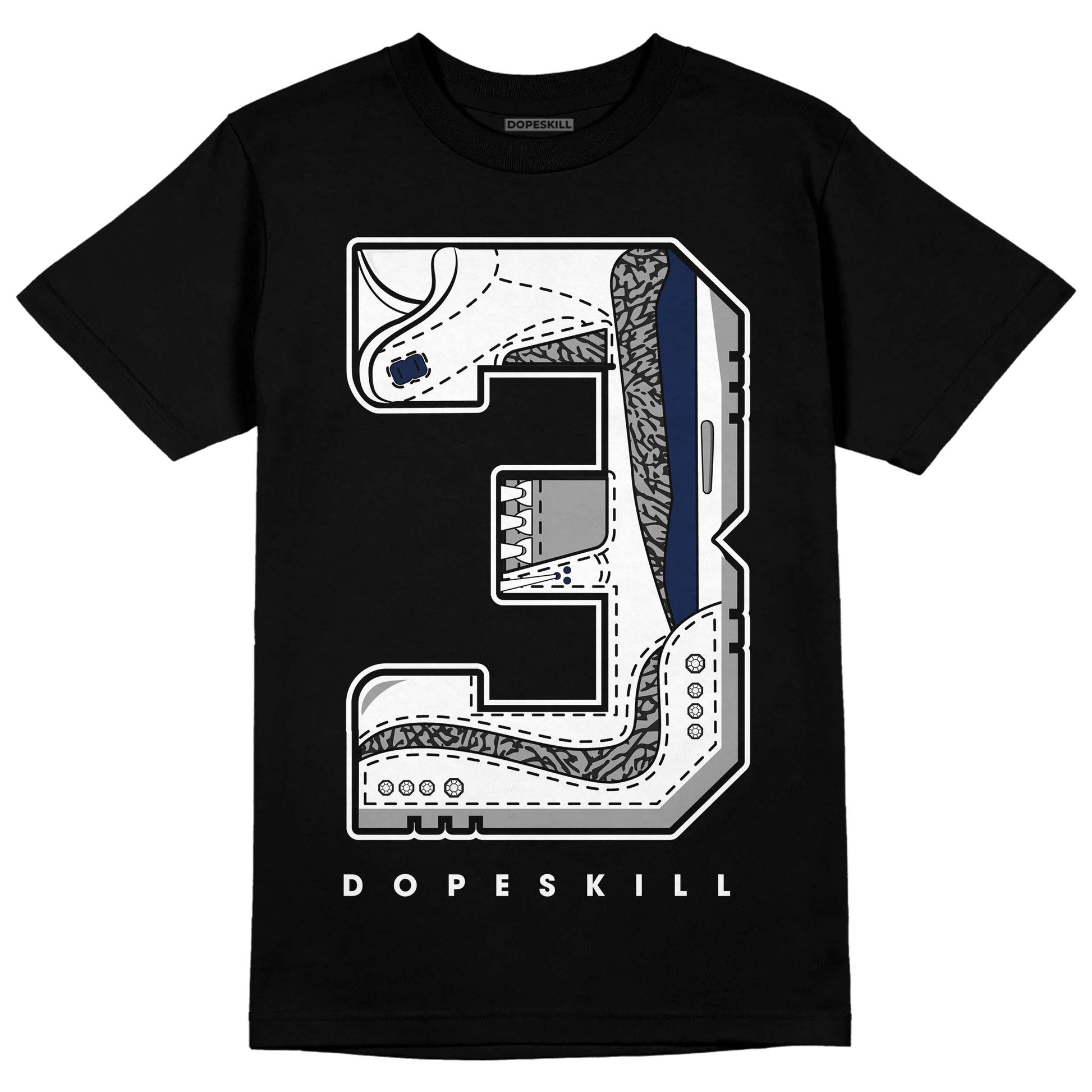 Jordan 3 "Midnight Navy" DopeSkill T-Shirt No.3 Graphic Streetwear - Black