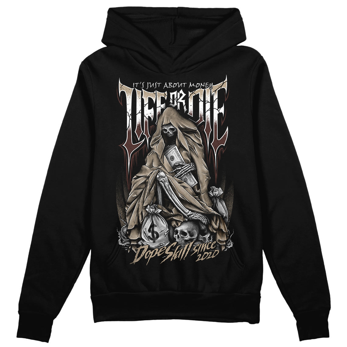 Jordan 1 High OG “Latte” DopeSkill Hoodie Sweatshirt Life or Die Graphic Streetwear - Black